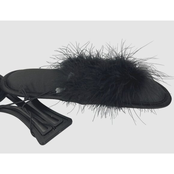 INC International Concepts Black Feather Faux Fur Slippers Womens Size 5-6 - Picture 8 of 12